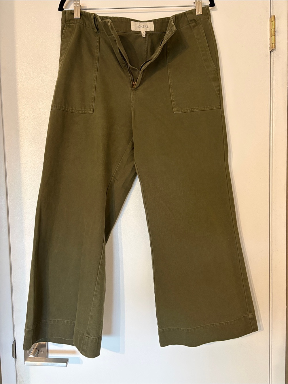 THE GREAT. Olive Green Wide-Leg Utility Chinos